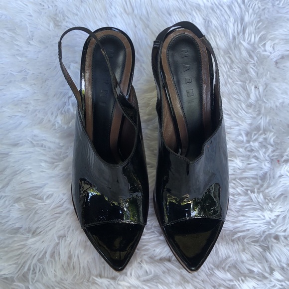Marni Peep Toe slingback black platform patent leather sandals 38.5 US 8 - Picture 7 of 13
